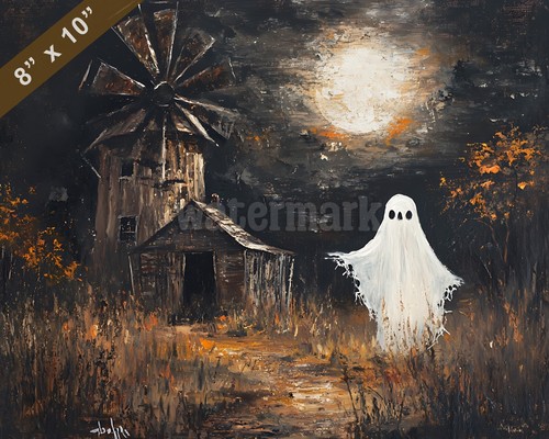 Spooky Windmill Halloween ghost near a spooky windmill oil painting 8x10 Print | eBay