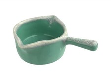 Green Drip Glaze Ceramic Double Pour Spout Butter Melter Sauce Dish Handle 2"