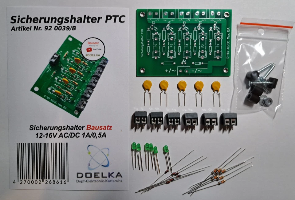 Sicherungshalter PTC / Verteiler mit Status LED 12-16V AC/DC 1A/0,5A Bausatz!