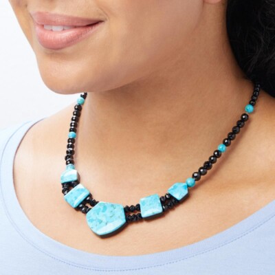 Jay King 925 Silver ROYAL BLUE TURQUOISE & BLACK CHALCEDONY Reversible Necklace