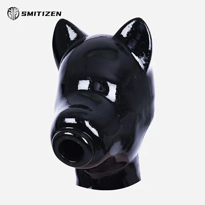 Smitizen Glänzende Silikon Kapuze mit Kurzen Ohren In Schwarz für Männliches Cos