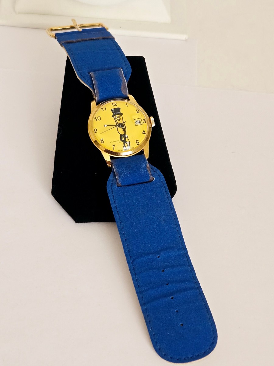 Vintage Planters Peanuts Mr. Peanut Swiss Made Watch Original Blue