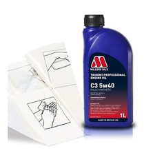 Engine Oil Top Up Millers Oils Trident Pro C3 1 LITRE 1L + Gloves Wipes Funnel