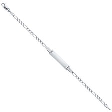 Real 14K White Gold 6"Inch Figaro Chain Child Kid Baby Engraveable ID Bracelet