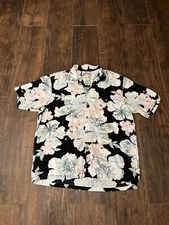 Paradise Found Orchids Black Rayon Large Hawaiian Aloha Shirt Made In USA