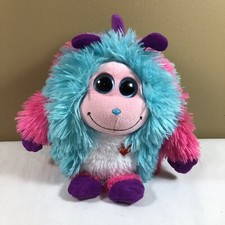 TY Monstaz 2012 Jazzy 8" Pink Purple Furry Monster Teal Glitter Eyes No Sound