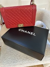 Chanel Boy Bag New Medium Red Calf Skin Gold Hardware. Pre-owned. Authentic