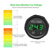 DC Voltmeter Gauge Green LED Volt Meter for Car SUV UTV Truck Cargo Van 12V 24V