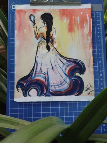 Water Colour Painting Gift To Girl Friend, Wife, Doughter, Friend Woman Handmade - Picture 3 of 13