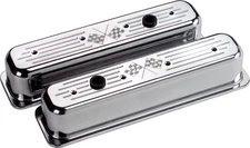 BILLET SPECIALTIES CROSS FLAGS POLISHED ALUM. SBC CENTER BOLT TALL VALVE COVERS