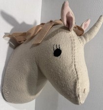 Plush Unicorn Head Wall Mount Faux Target Nursery Decor Cream Pink Felt