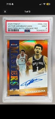 Victor Wembanyama 2025 Topps Finest Orange Refractor Masters Auto 12/25 PSA 9
