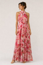 Eliza J NWT Floral Halter Maxi Dress Size 14 Pleated Bodice Lined Formal Evening