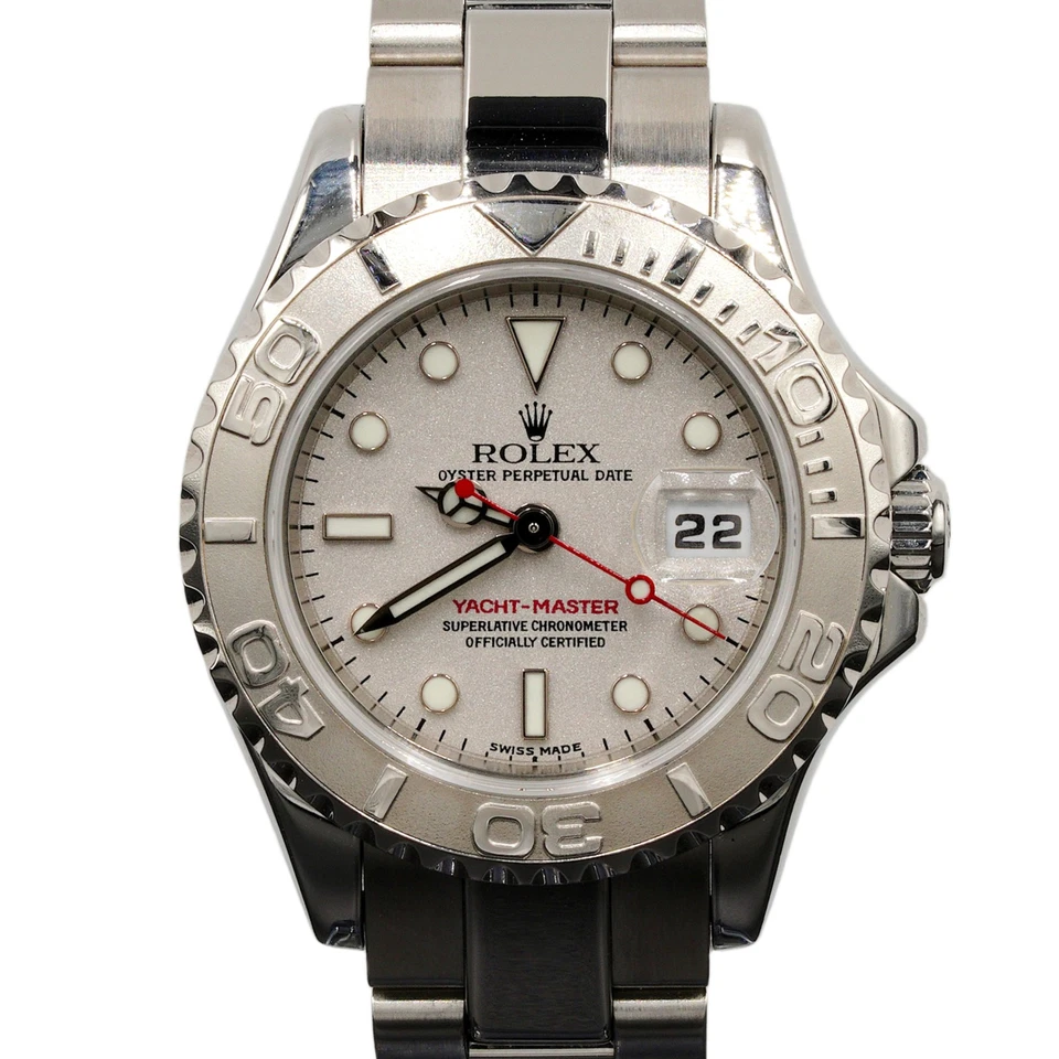 Rolex Yacht Master Lady Stainless Steel Watch Platinum Dial & Bezel 29mm 169622