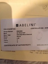 Abelini 9ct White Gold 0.40ct Natural Diamond Solitaire Ring Size I G I1