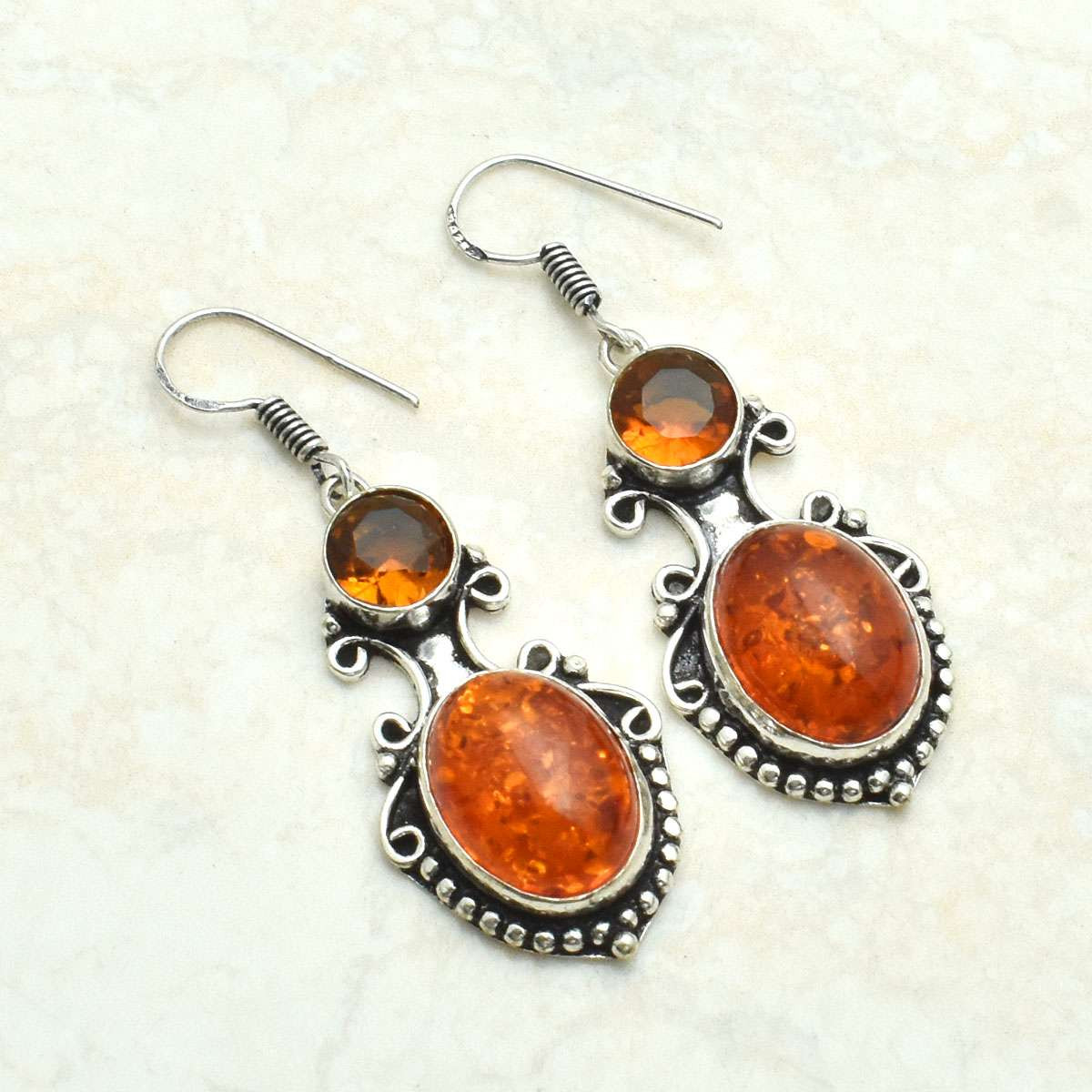 Handmade Amber Honey Citrine Drop Dangle Earrings 2