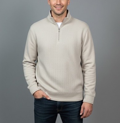 Porter & Ash Mens 1/4 Zip Pullover Interlock Knit Feather Gray Sweater XL