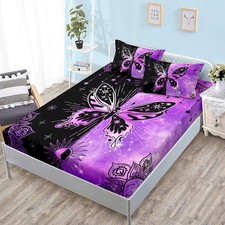 Butterfly Twin Fitted Set, Microfiber 3 Piece Twin Bedding Sets Starry Sun Ma...