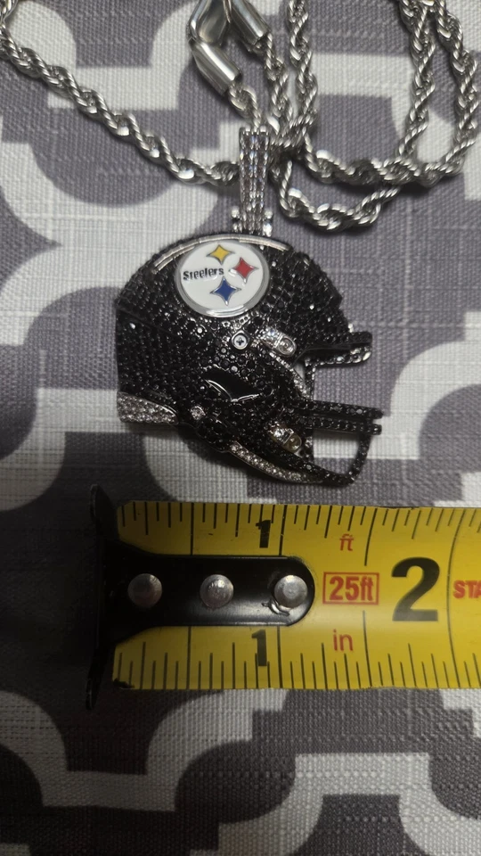 钢人队头盔吊坠 + 链条 - NFL 链条/珠宝 — 第 2/4 张图片
