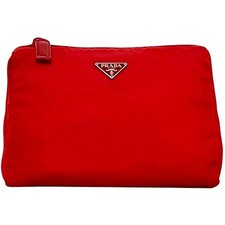 Pochette Prada, pelle tessuto rosso, nylon, usata, taglia 60, cerniera PRADA,