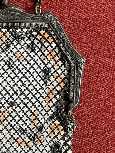 Antique Vintage Art Deco Mandalian Mfg Co Enamel Mesh Purse Handbag Flapper Era - Picture 13 of 24