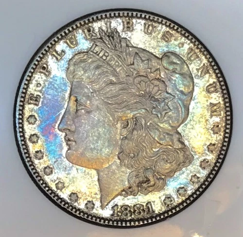 1881 P MORGAN DOLLAR! MS+++! RAINBOW TONED SHOW STOPPER! PROOF LIKE! NR #K2930