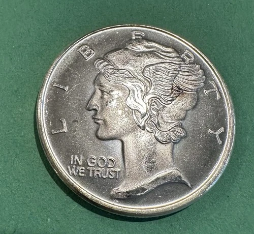 "MERCURY DIME" ONE OUNCE .999 FINE SILVER ROUND
