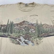 Vintage Keystone Colorado Shirt Mens L Tan Scenic Mountain USA 90s Tee