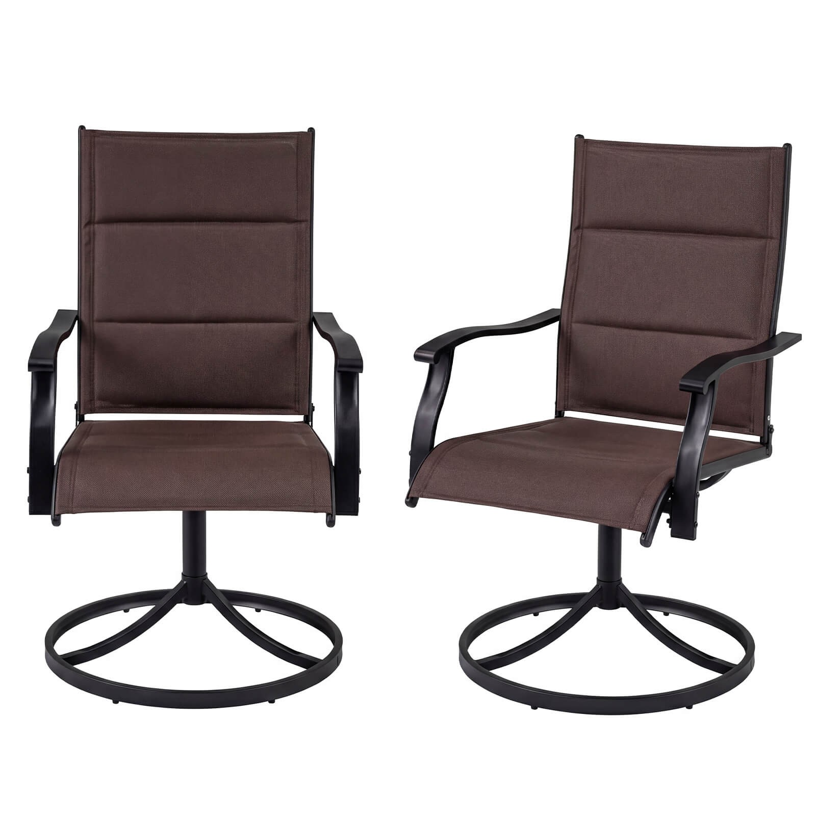 Padded Patio Swivel Chairs Set of 2, Ergonomic Outdoor Dining Chairs w/High Back