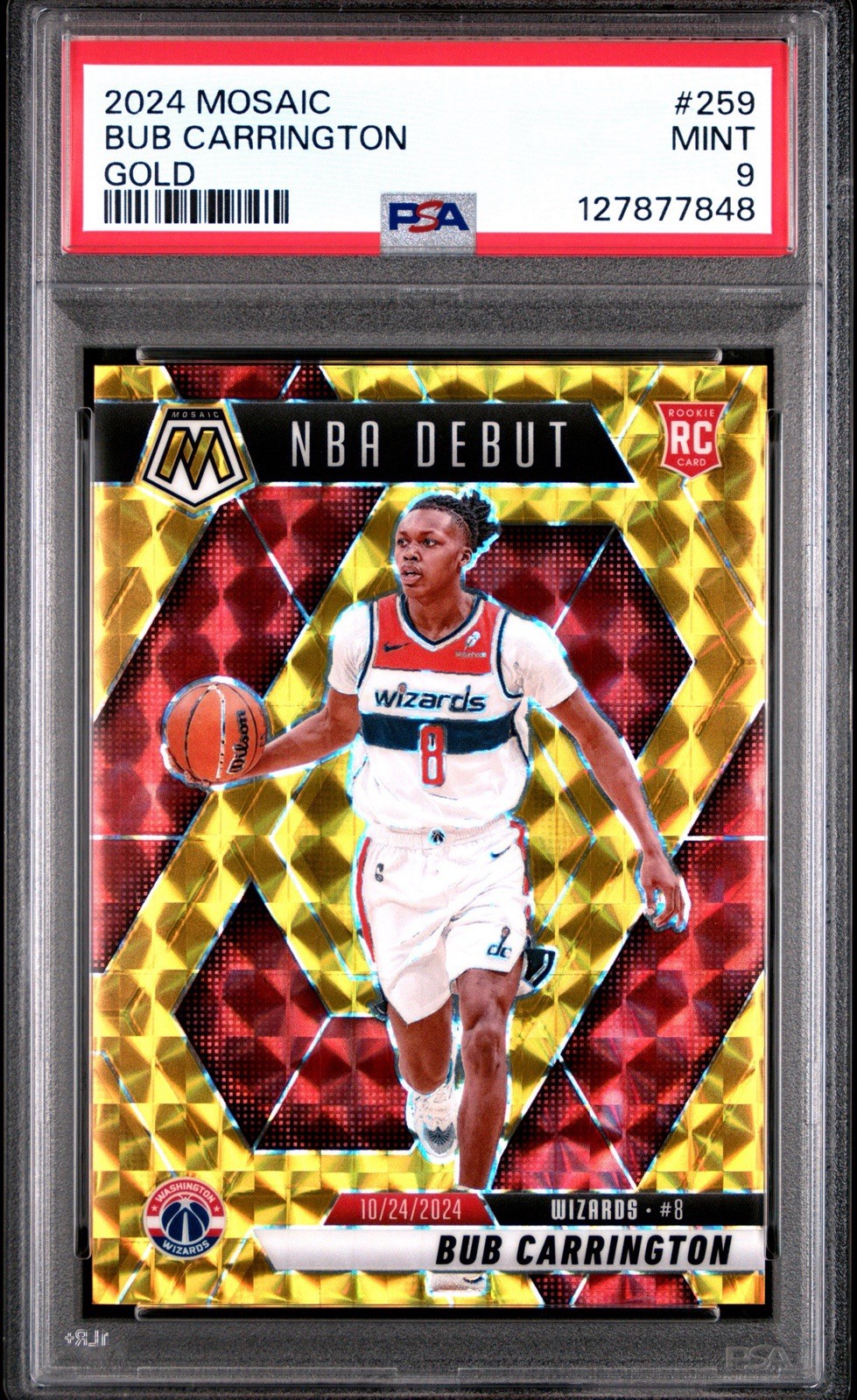 2024 Panini Mosaic Bub Carrington - Gold RC /10 PSA 9 POP 1 #259