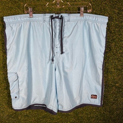 OP Sport Mens Board Shorts XL Light Blue Navy Trim Cargo Pocket Swim Trunks Y2K
