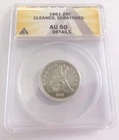 1861 Seated Liberty Silver Quarter ANACS AU 50 Details Cleaned Scratched