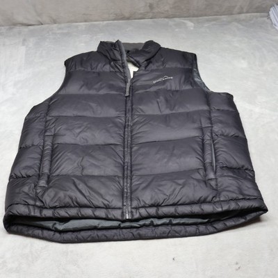 Eddie Bauer Down Vest Men Large Black Insulated Pack Light Quilted Puffer Hiking