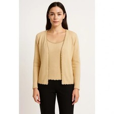 ST. JOHN Vintage 70s Santana Knit Gold Trimmed Cardigan Sweater Tank Set