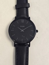 Cluse Women's Watch Minuit Quartz Black Leather Strap Black Dial Hands CL30008