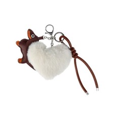 NWT No Boundaries Women's Dog Heart Pom Pom Bag Charm, Girl Keychain Bag Brown