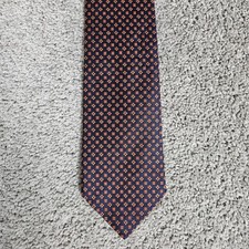 Vtg 346 Brooks Brothers Necktie Navy Orange Made In USA Geometric AOP 57"