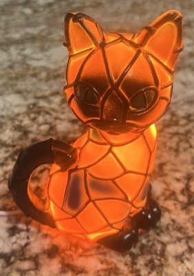 USB Powered Mosaic Cat Lamp Night Light 7  Blue Yellow Black Orange w/Green Eyes