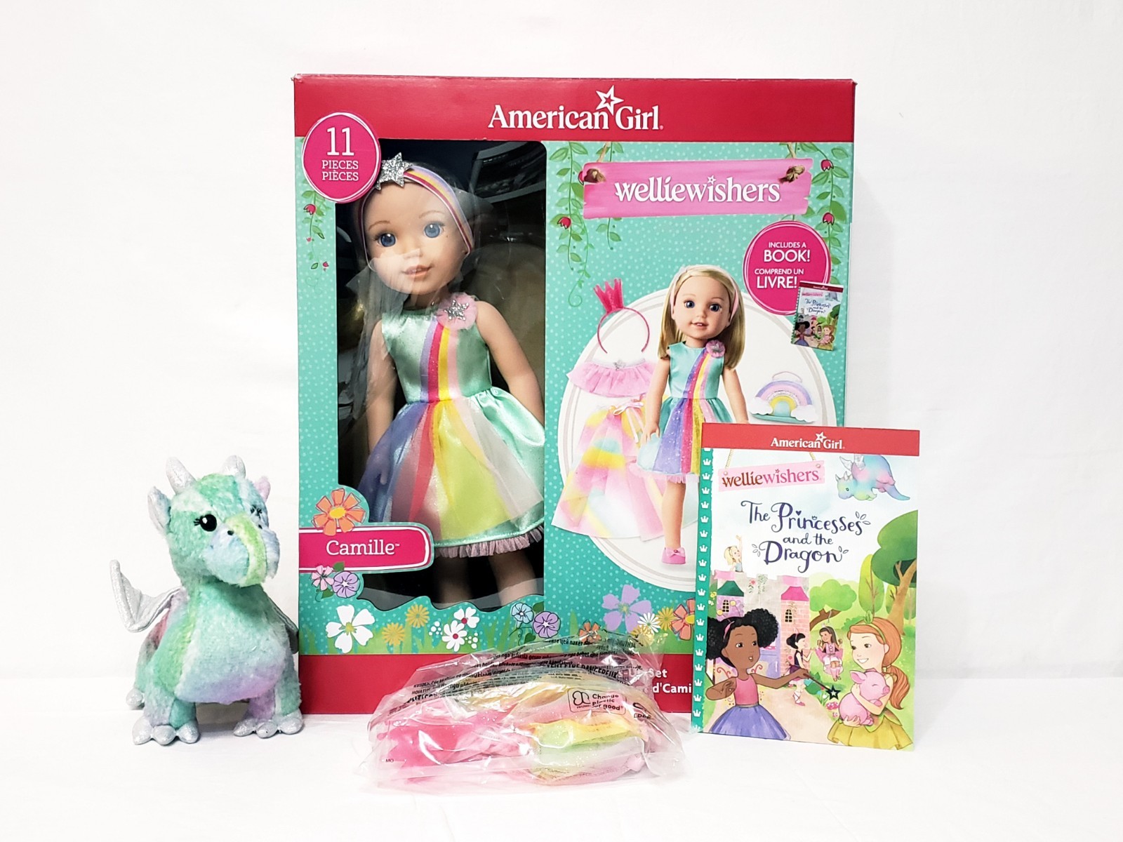 American Girl Doll Camille Welliewishers Emerson Dragon Plus