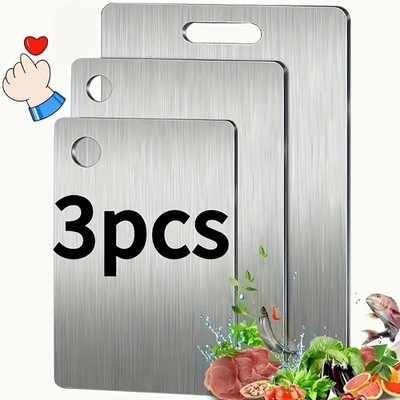 3tlg Edelstahl Schneidebretter Set - Schwerlast rutschfest & rostfrei