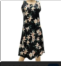 Paradise Found Hawaiian Star Orchid Black Tank Shealth Dress Sz L Coastal Beach