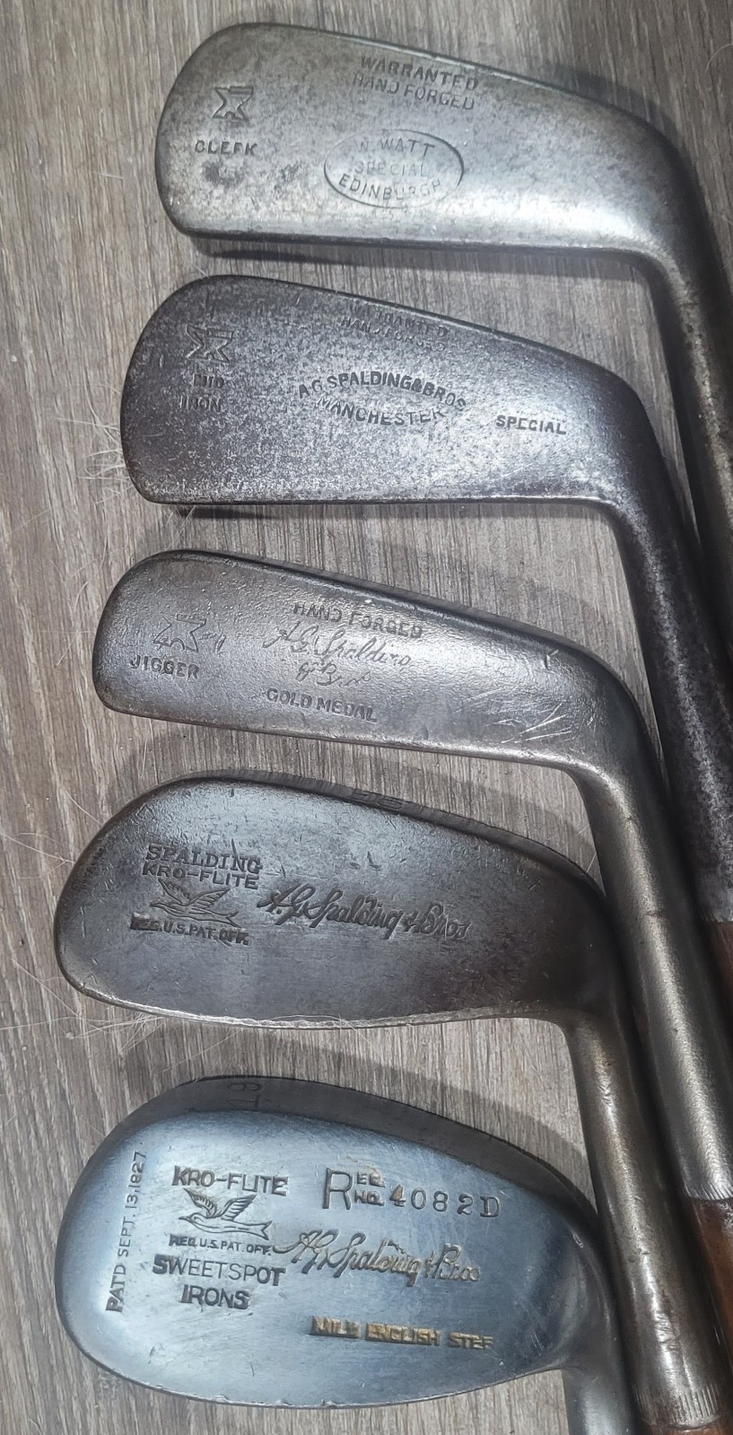5 Antique Vintage Spalding Made Hickory Wood Shaft Golf Clubs 5 Lofts
