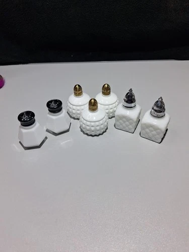 Vintage Milk Glass Salt & Pepper Shakers. Total Of 7 Shakers.          E