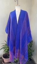 Vtg Mexican Rebozo Shawl Wrap Purple Stripes Cotton Woven Fringe OS