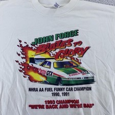 Vintage John Force Shirt Mens XL NHRA Drag Racing Castrol Blazes to Glory 90s