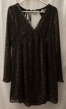 Forever 21 Black Floral Cutout LS Cottagecore Babydoll Open Back Mini Dress Sz M