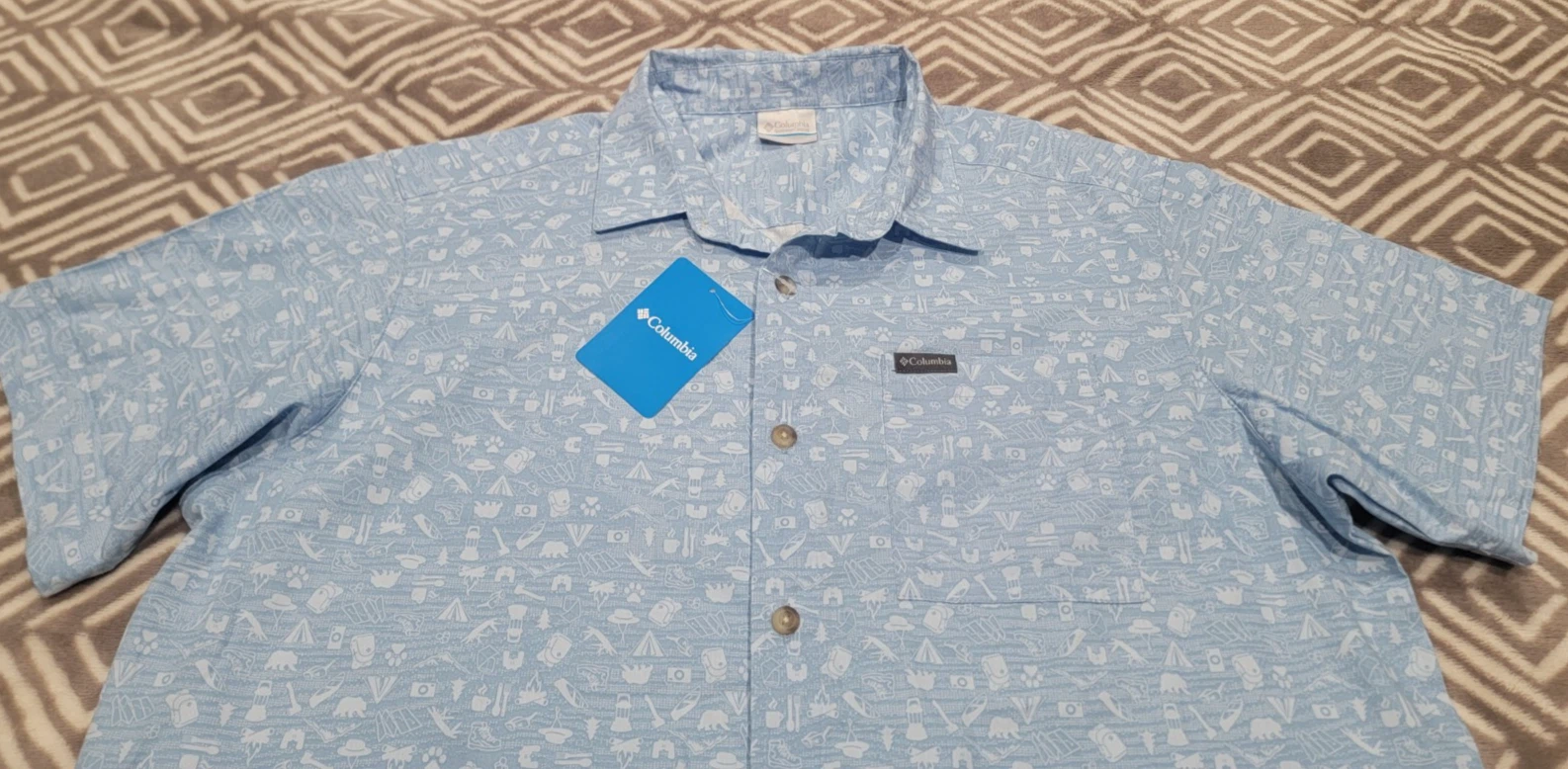 Columbia Rogers Peak Printed Outdoor Camping Button Up S/S Shirt Blue Size Large
Opens in a new wind