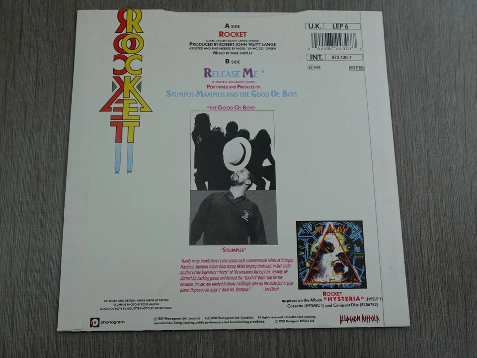 Def Leppard ROCKET / RELEASE ME 1989  7" P/S PLAYS MINT MINUS HEAR - Image 4 of 4