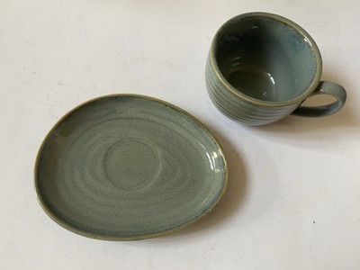 Natural Elements Green Tea Cup Ribbed Design W Oval Saucer Unique
