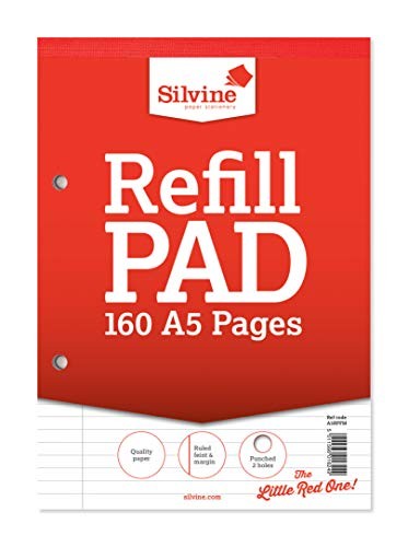 Silvine 160 Page A5 Refill Pad, Head Bound and Punched 2 Holes. Single, White